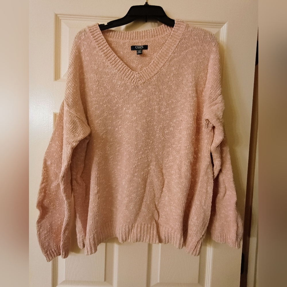 Chaps Soft Pink V-Neck Sweater Size XL